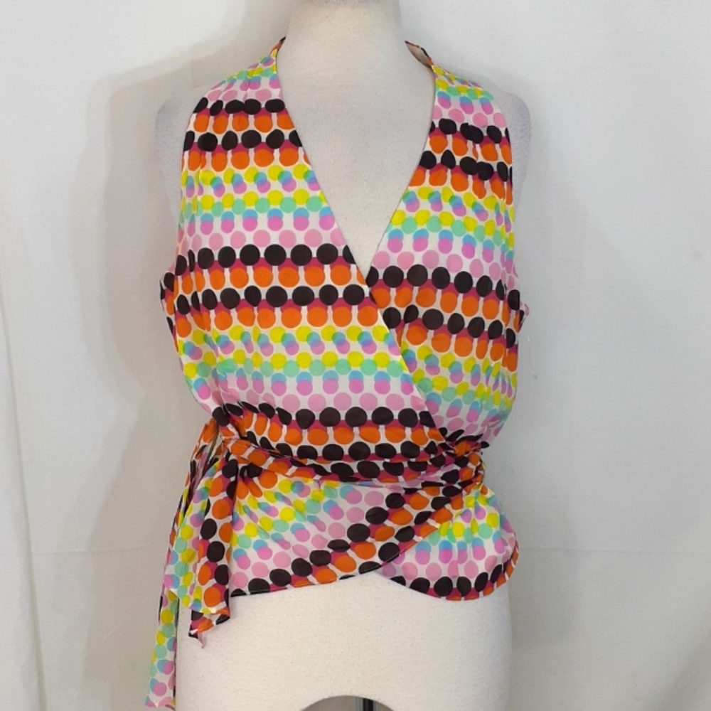 Lafayette rainbow polka dot silk wrap blouse size 14